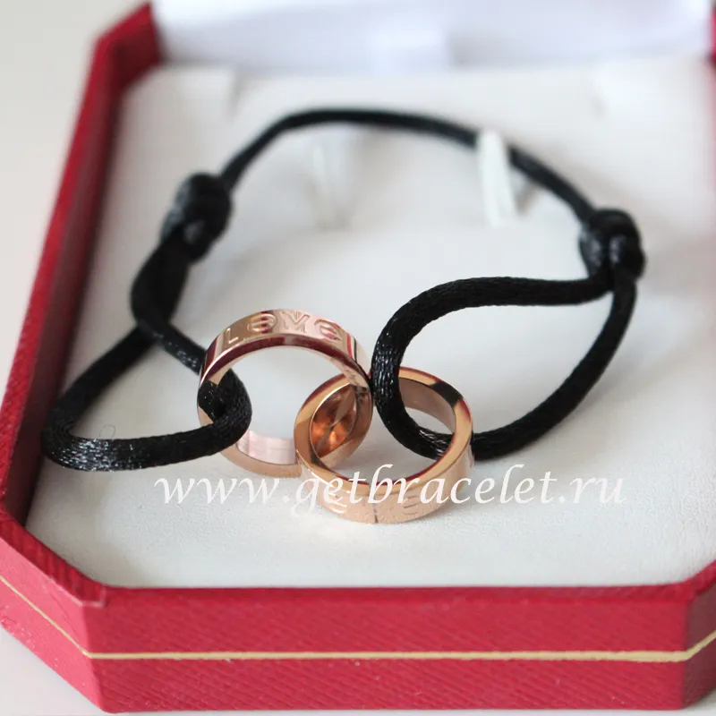Cartier Double Ring Love Bracelet Pink Gold Black Rope