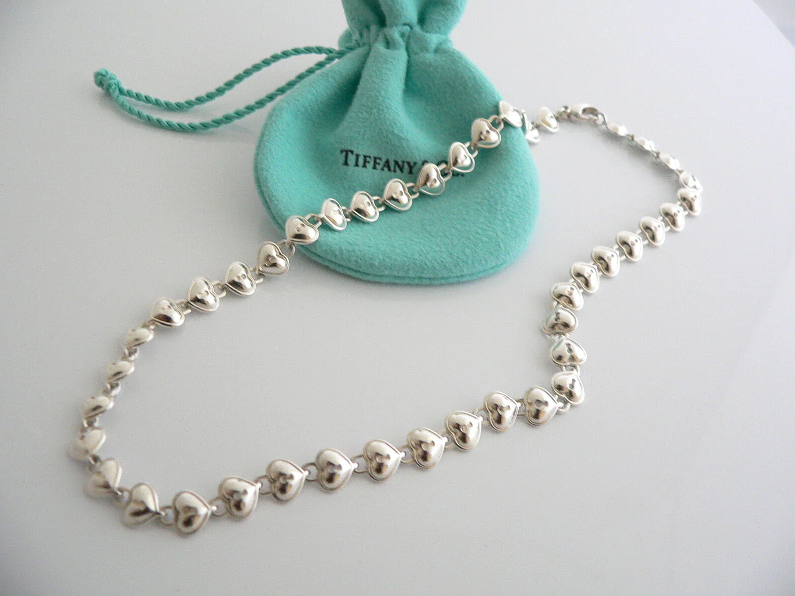 Tiffany & Co Heart Necklace Padlock Link Love Charm Chain Pendant Gift Pouch Art