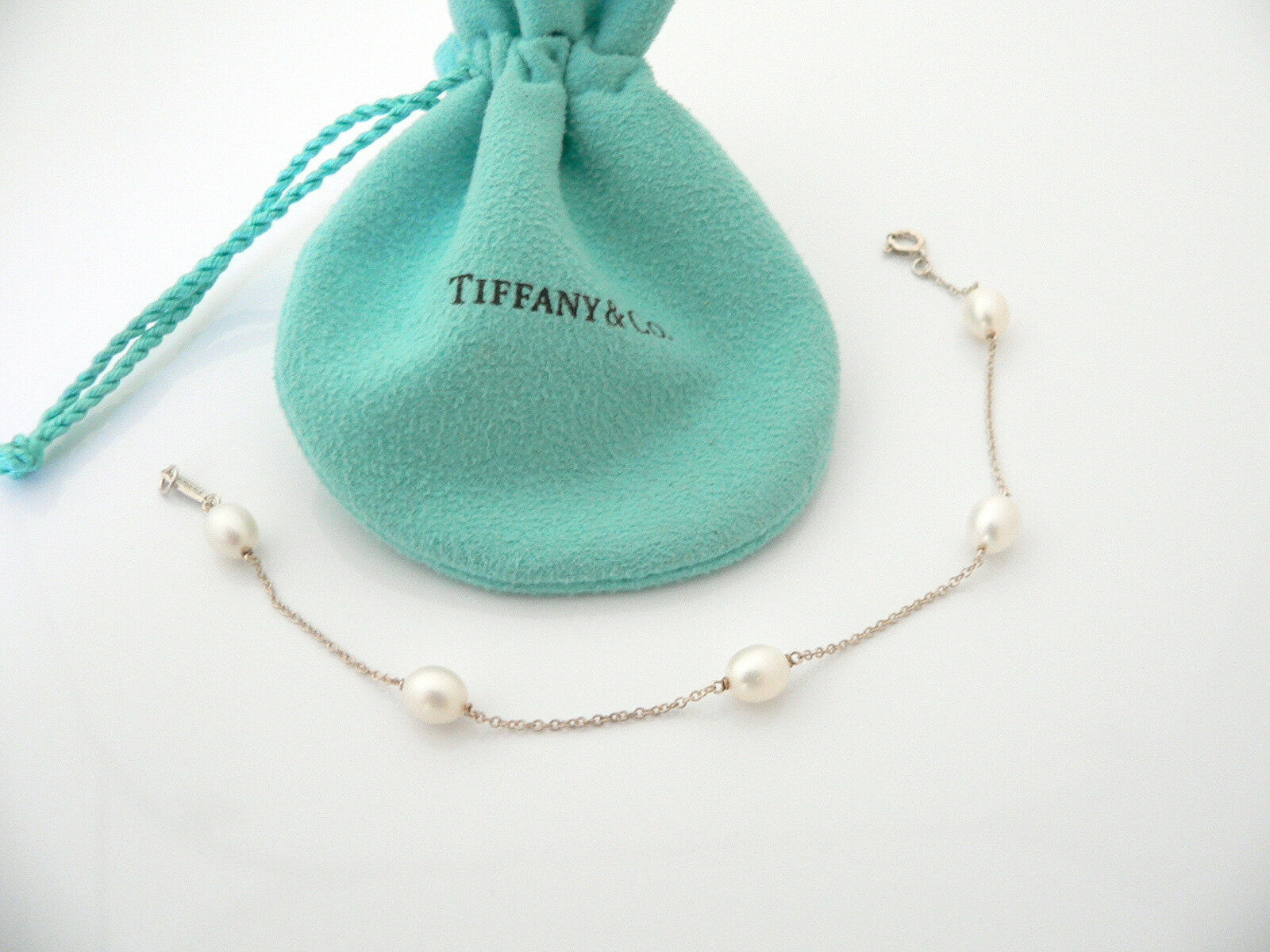 Tiffany & Co Silver Pearls by the Yard Bracelet Bangle 7.4 Inch Chain Gift Love