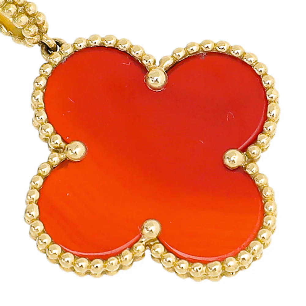 Van Cleef & Arpels 18K Yellow Gold Carnelian Magic Alhambra Necklace