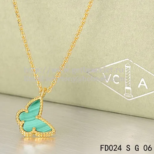 Van Cleef Arpels Lucky Alhambra Butterfly Necklace Yellow Gold With Malachite Mother Of Pearl