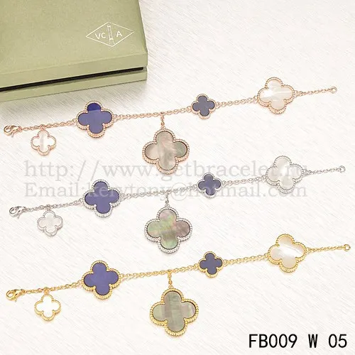 Van Cleef & Arpels Magic Alhambra Bracelet 5 Motifs White Gold With White Gray Lapis Mother Of Pearl