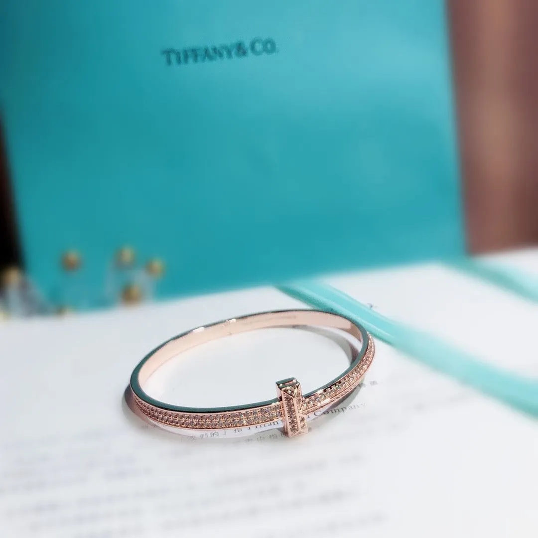 Luxury Tiffany Tiffany T1 Paved Diamonds Wide Bracelet Silver/Yellow Gold/Rose Gold