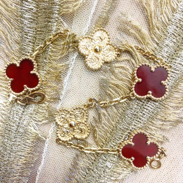 Van Cleef Bracelet Dupe, Red& Gold Clover Bracelet