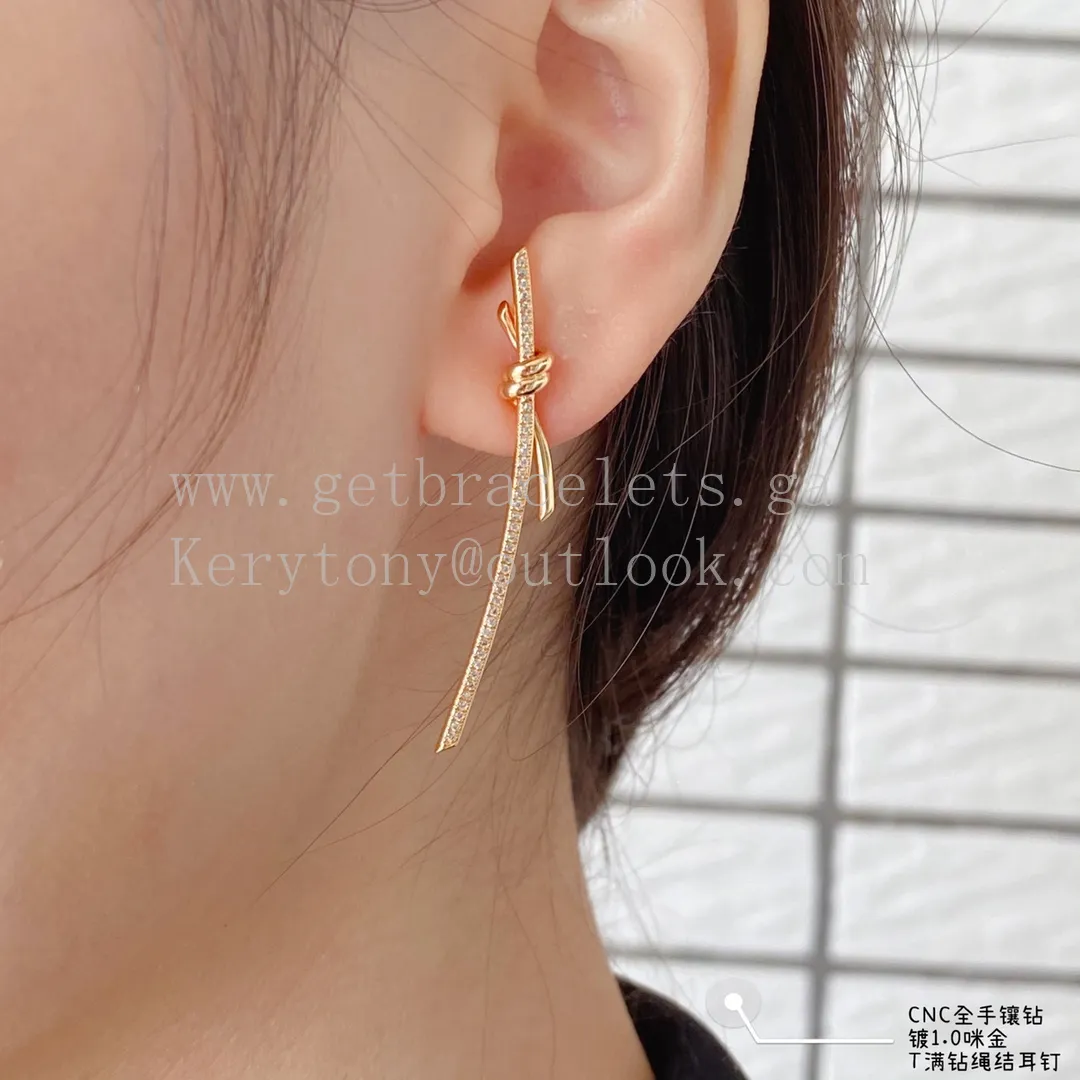 Tiffany Knot Drop Earrings in Yellow Gold/Rose Gold with Diamonds
