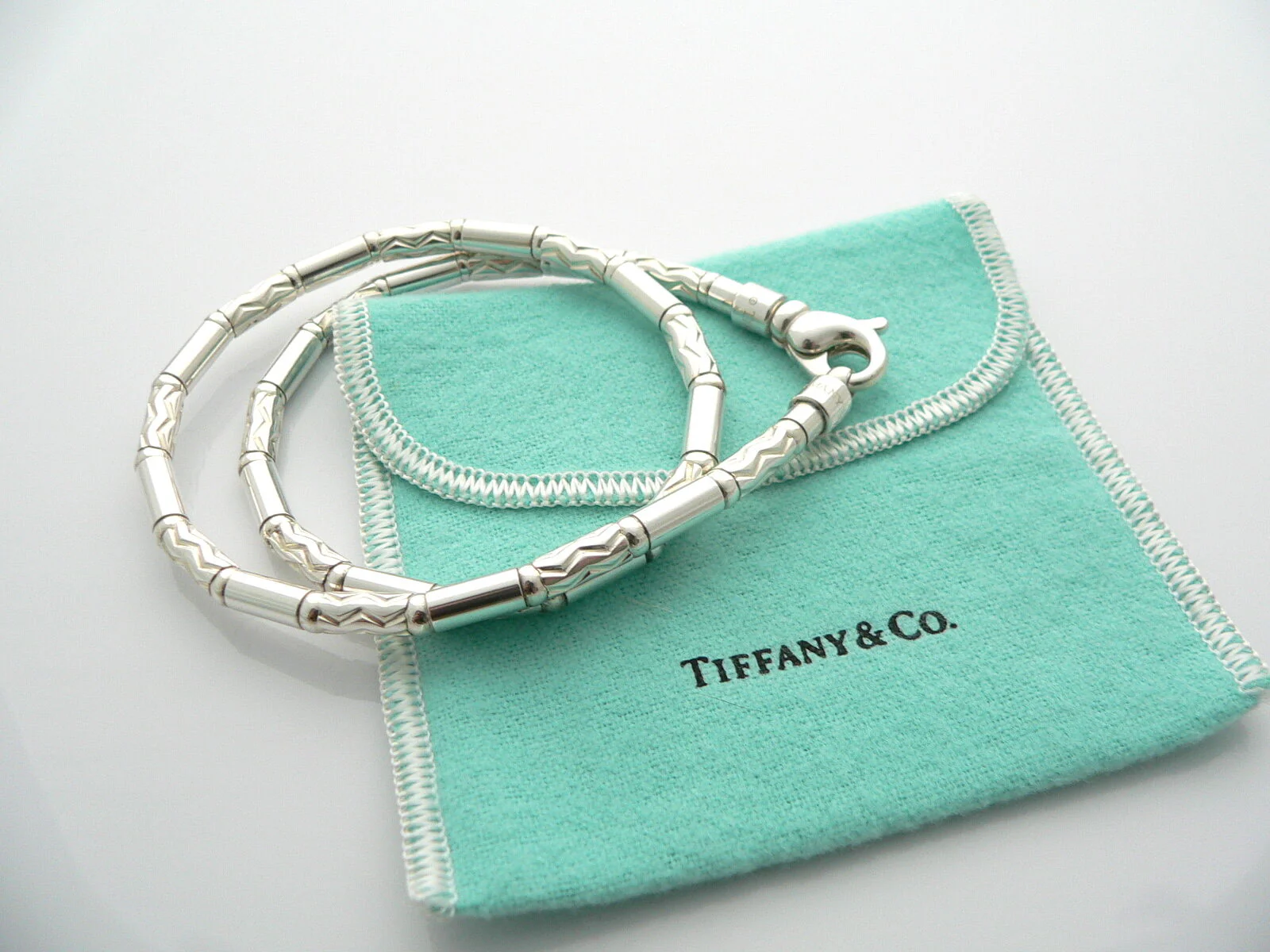 Tiffany & Co Carved Bead Necklace Silver Chain Gift Pouch Love Statement T Co