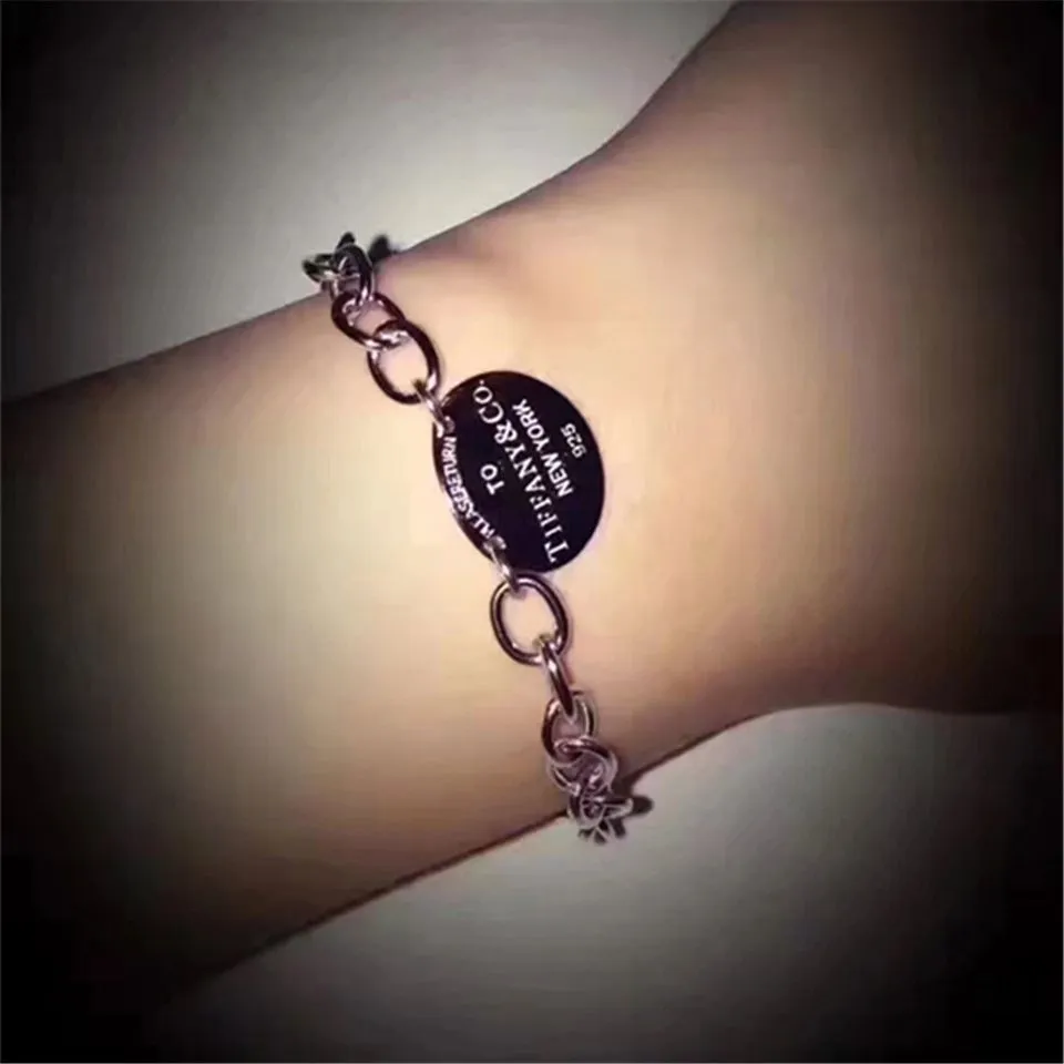 Return To Tiffany Thick Chain Oval Tag Bracelet Sterling Silver USA Women Gift