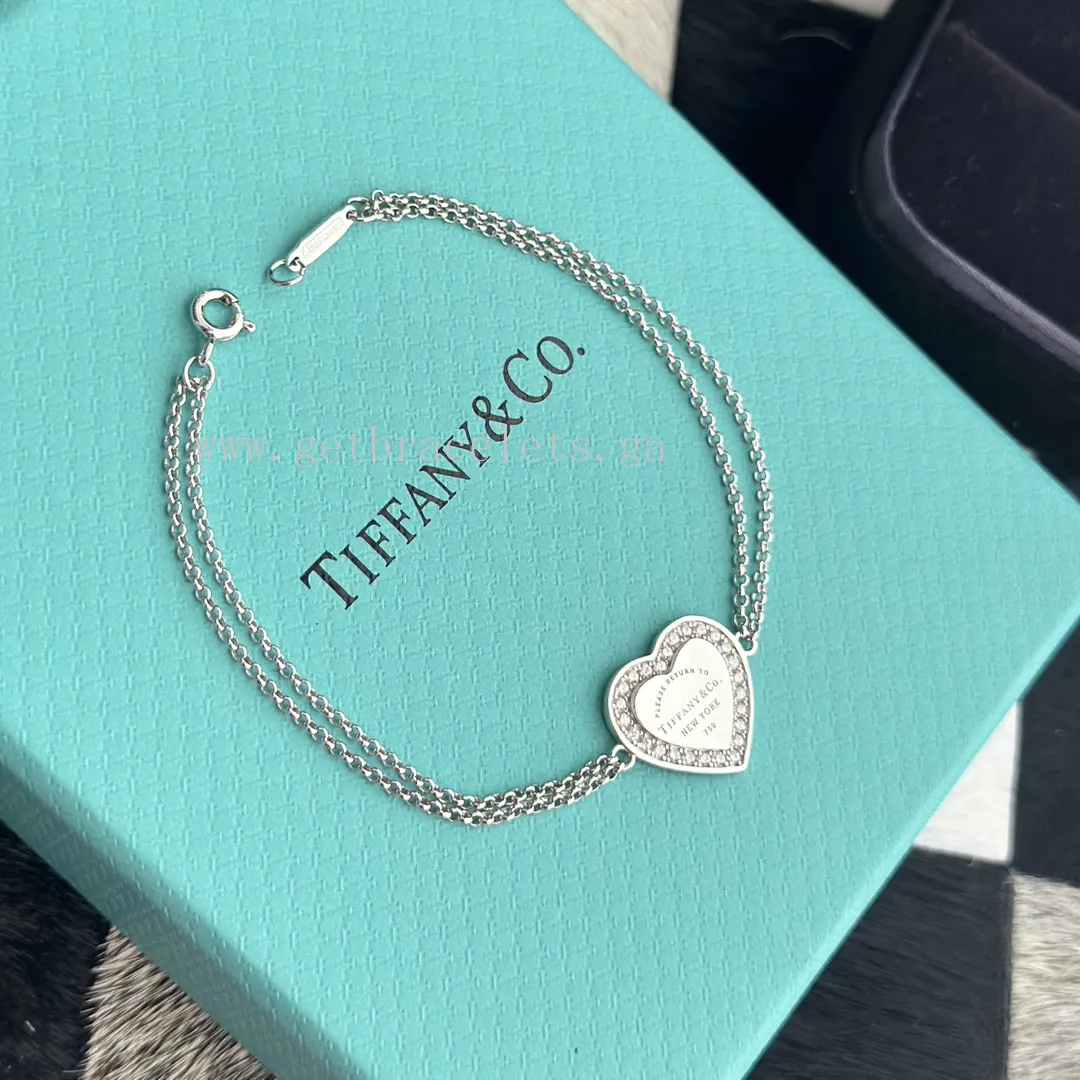 Return to Tiffany Heart Tag Double Chain Bracelet in Silver With Diamonds
