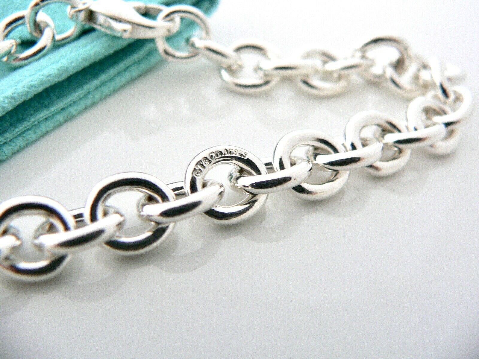 Tiffany & Co Blue Enamel Heart Padlock Bracelet Charm Love Gift Pouch 8 Inches