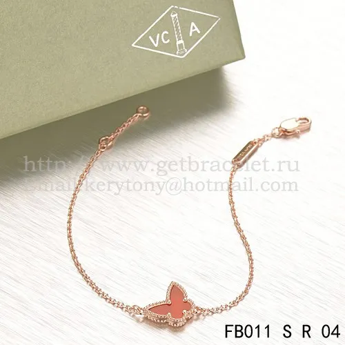 Van Cleef & Arpels Sweet Alhambra Butterfly Bracelet Pink Gold With Carnelian Mother Of Pearl