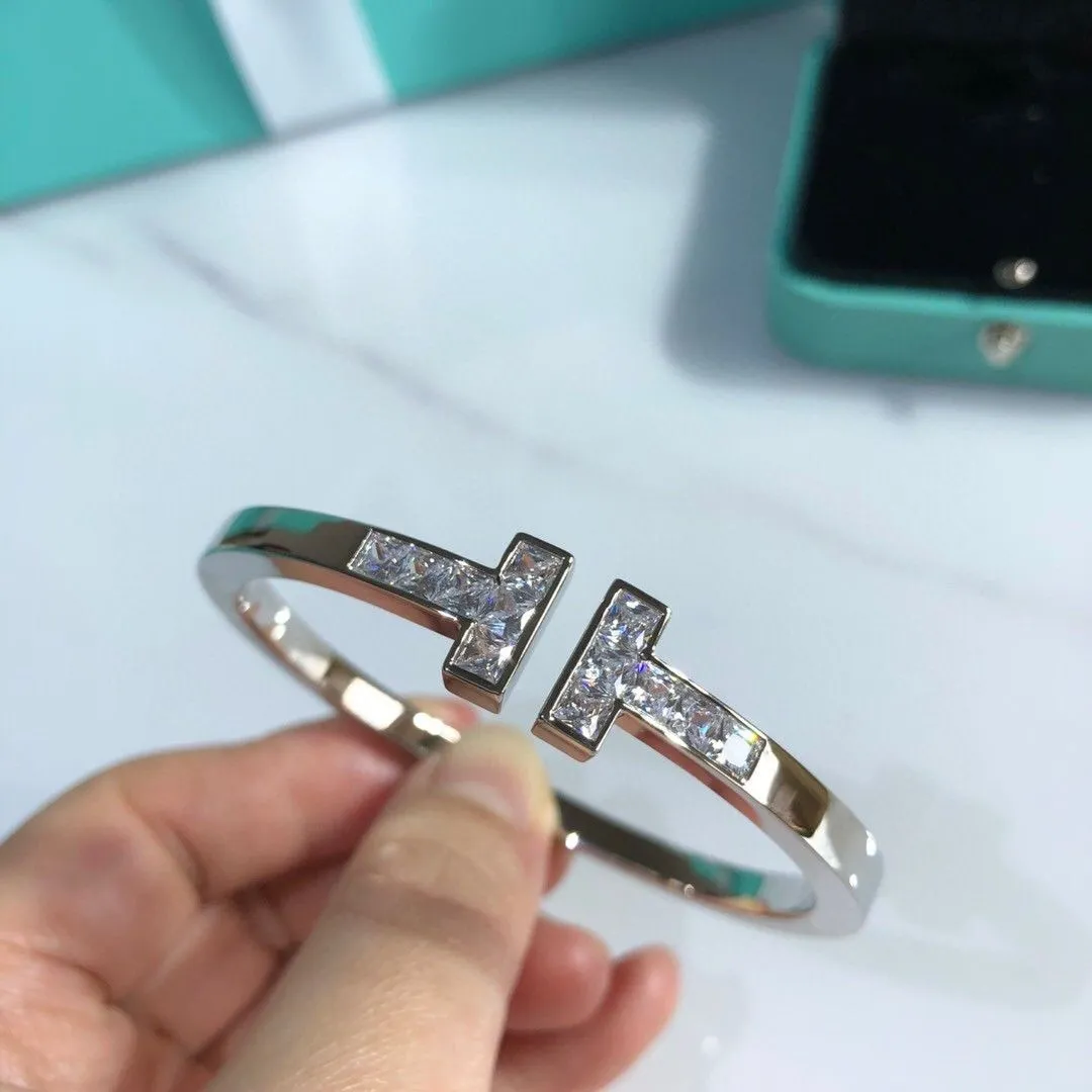 Tiffany & Co. Tiffany Double T Paved Diamonds Square Ringent Bracelet Sterling Silver Sale For Girls