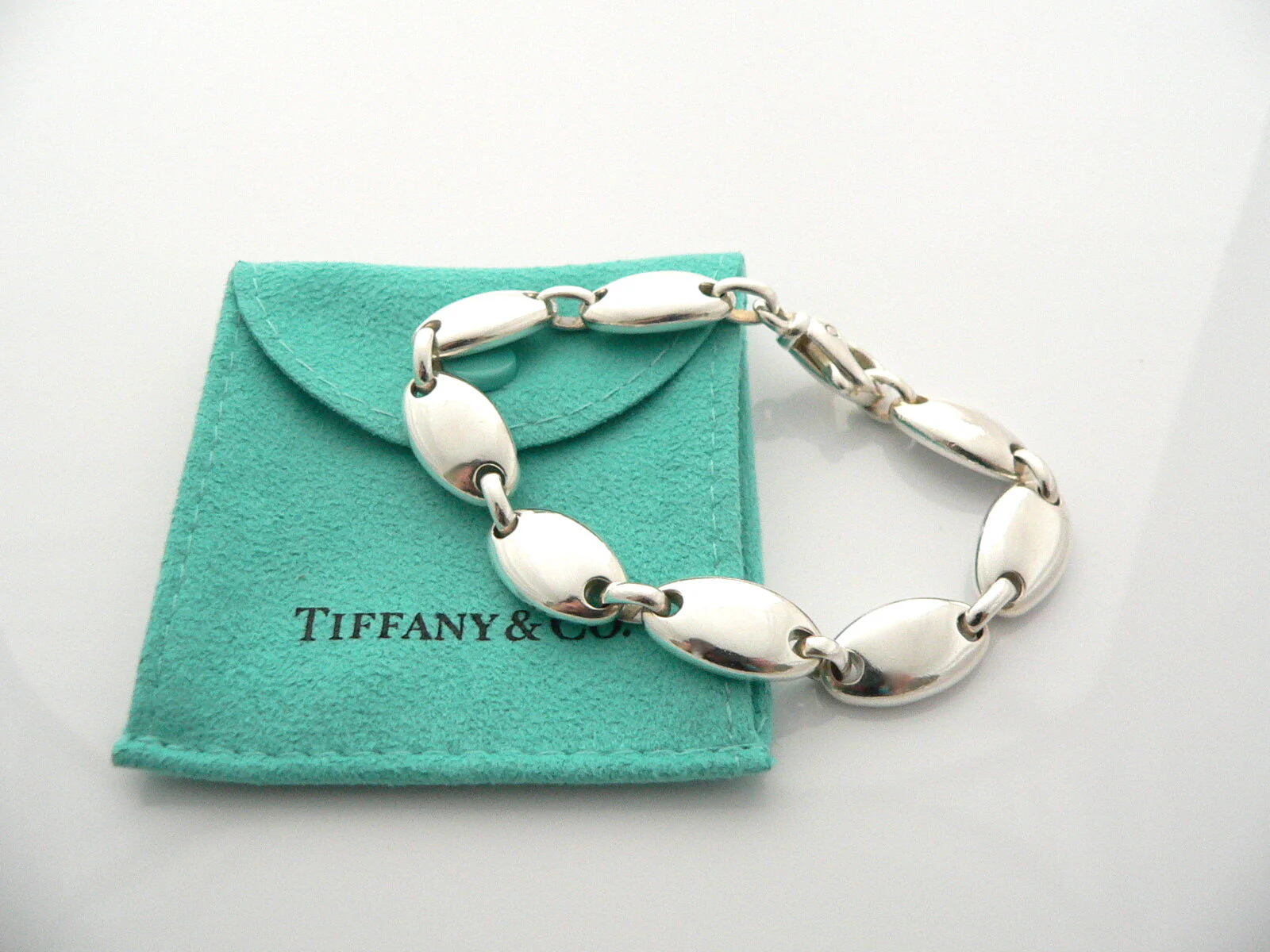 Tiffany & Co Silver Pebble Bracelet Bangle Rare Link Chain 7.5 Inches Gift