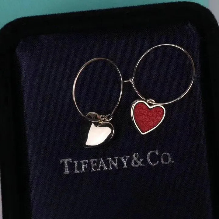 Tiffany Drop Earrings Loving Heart Charm Red Leather Double-sided Wear Set Knockoff UK