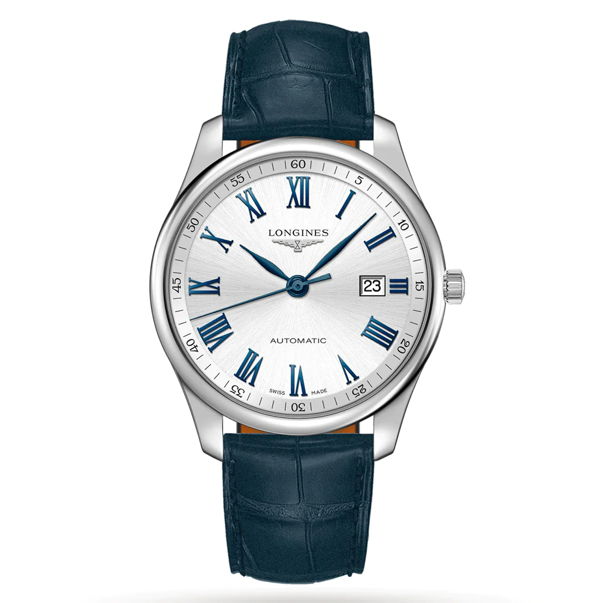 Masters Collection 42MM Automatic Silver Dial Blue Strap Watch L28934792