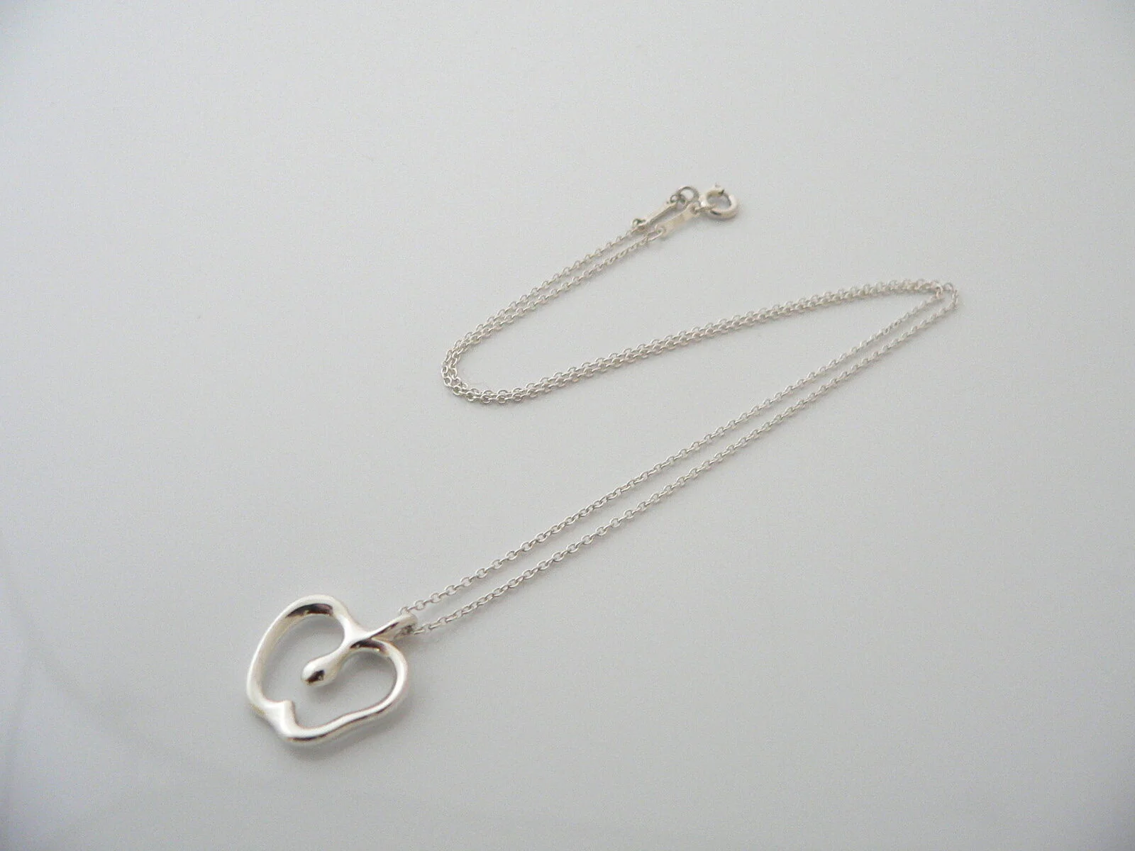 Tiffany & Co Peretti Silver Apple Stencil Cut Out Necklace Pendant Gift Teacher