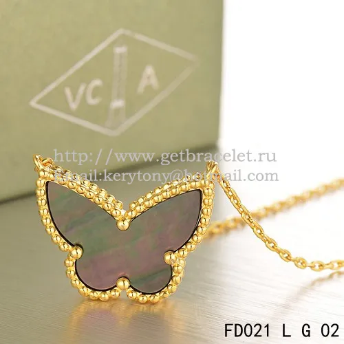 Van Cleef Arpels Lucky Alhambra Butterfly Pendant Yellow Gold With Gray Mother Of Pearl