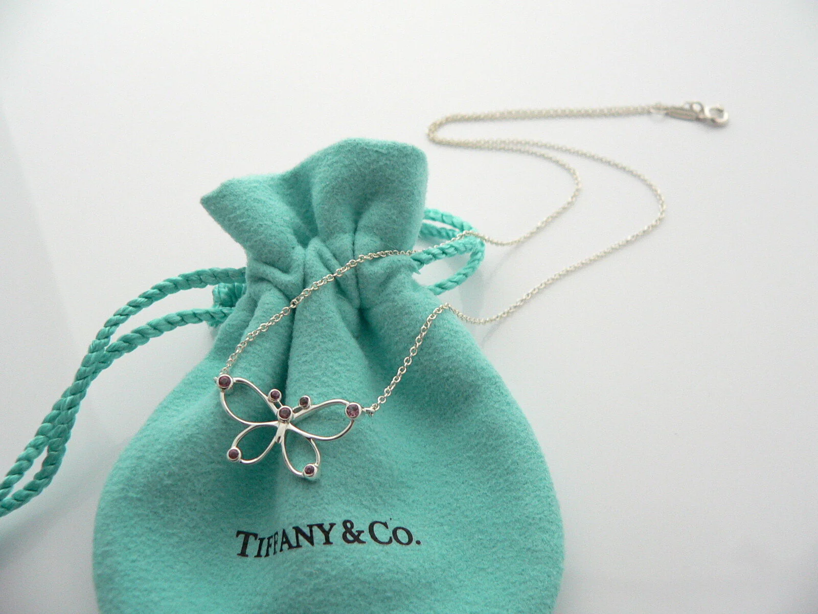 Tiffany & Co Butterfly Necklace Pink Sapphire Pendant Charm Nature Lover Gift