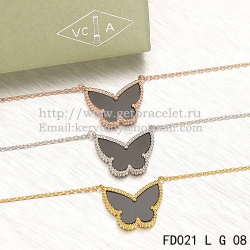 Van Cleef Arpels Lucky Alhambra Butterfly Pendant Yellow Gold With Black Onyx Mother Of Pearl