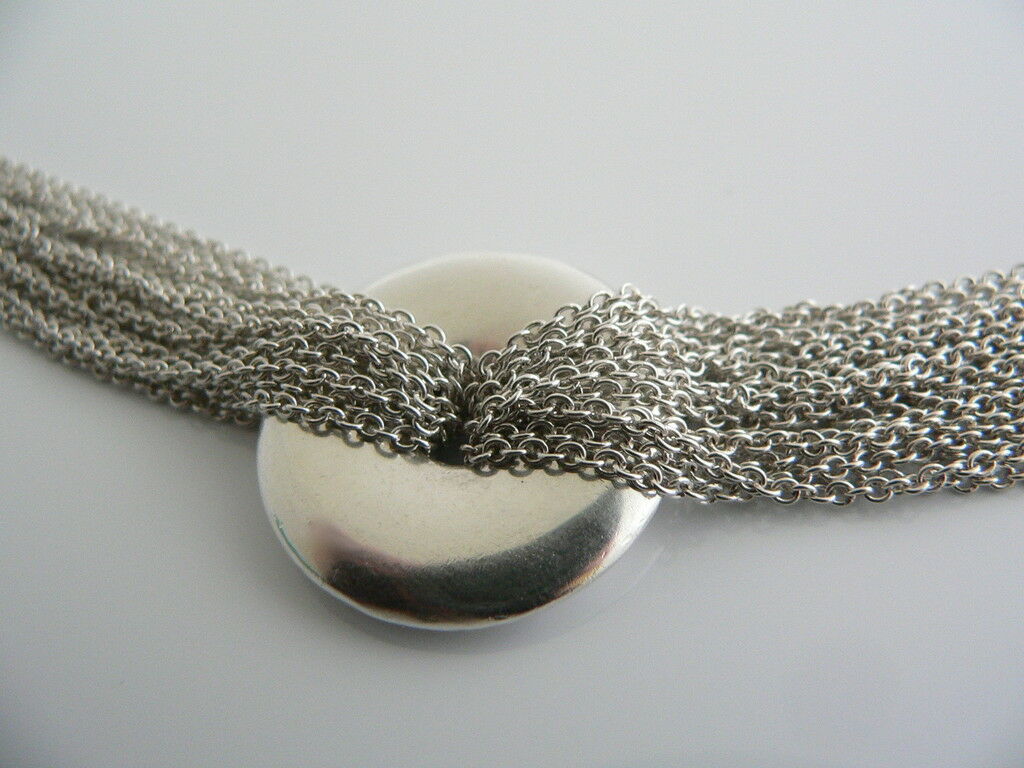 Tiffany & Co Silver Circle Mesh Necklace Pendant Chaim Link Chain Gift Pouch