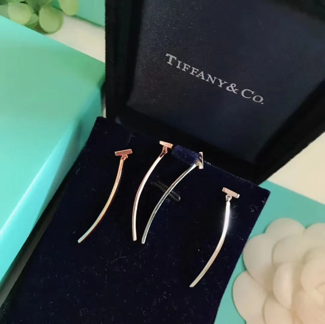 Design Tiffany T 925 Silver Wire Bar Pendant Ladies T Motif Earrings Rose Gold/Silver 62271906 Wholesale Valentines Day Gift