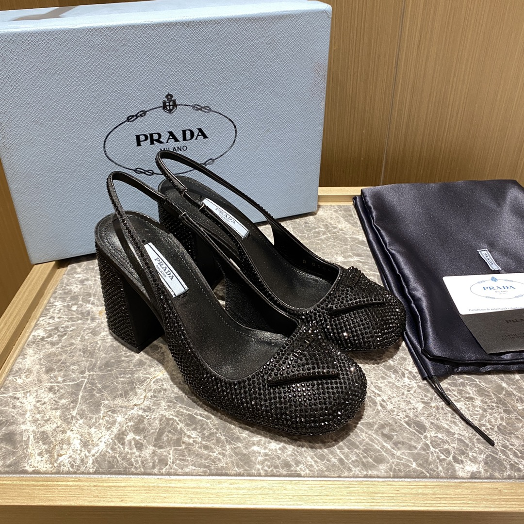 Prada  Thick Heel With Drill Slide Sandal (Replica)