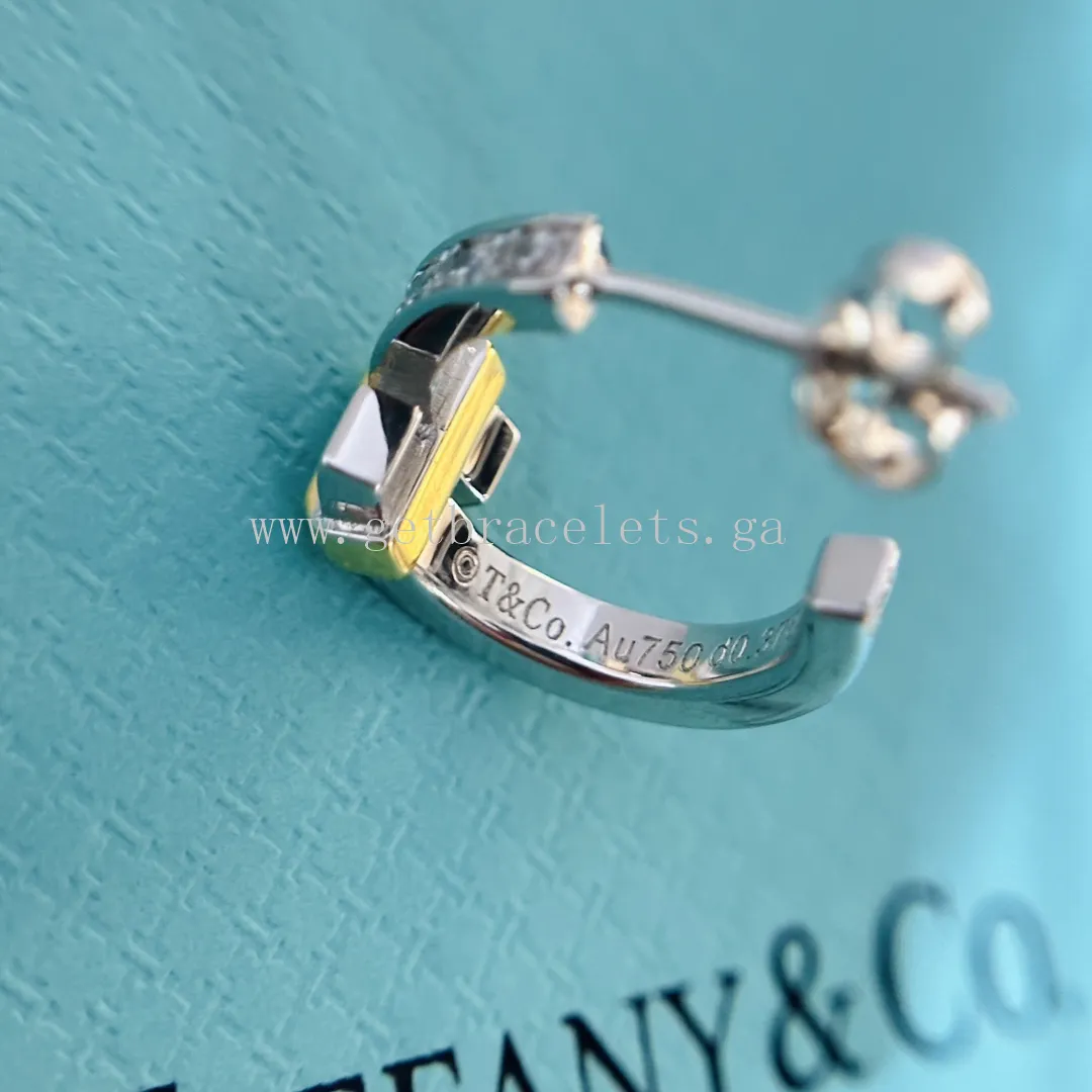 Tiffany Edge Hoop Earrings in White Gold and Yellow Gold with Diamonds