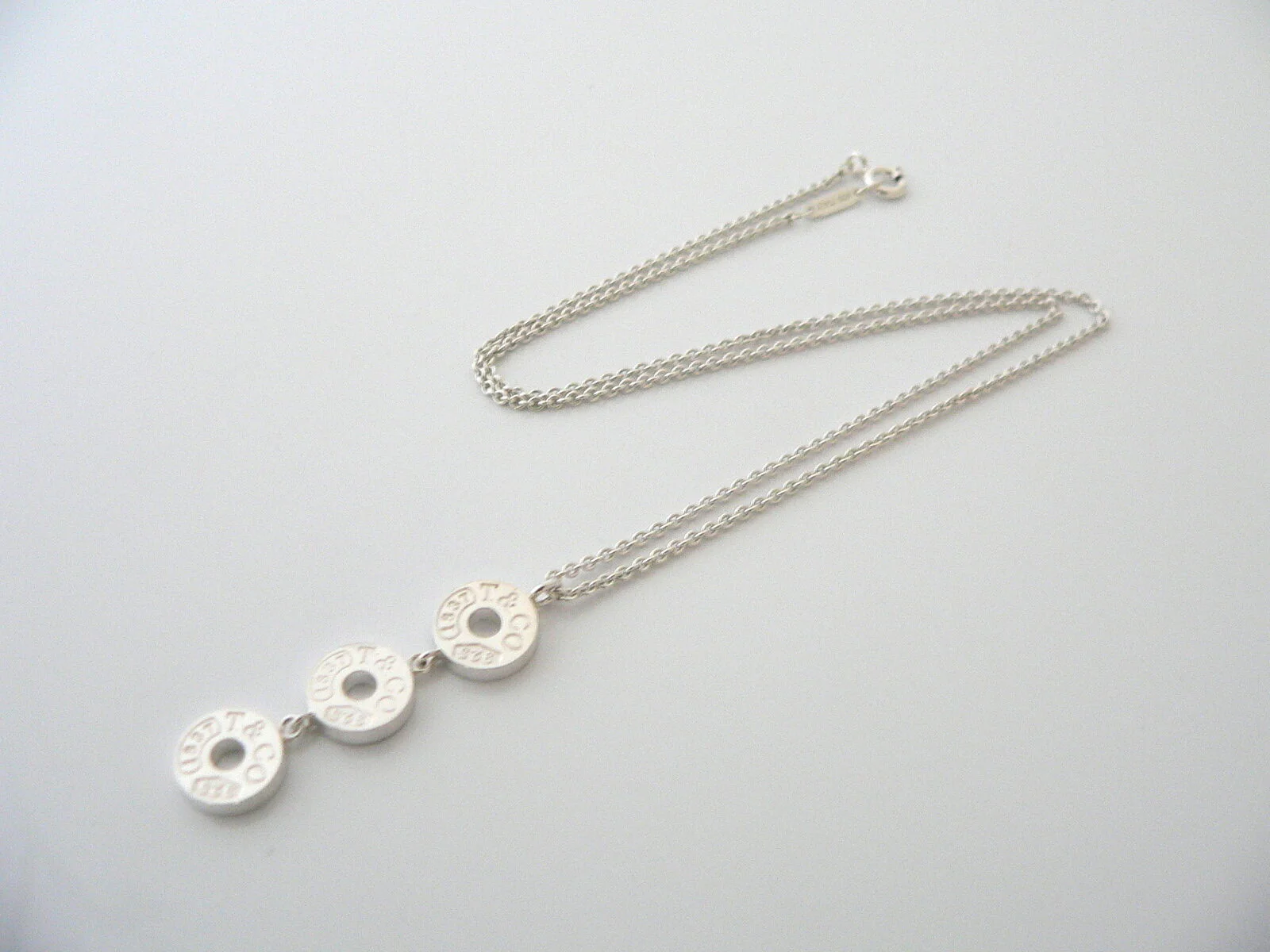 Tiffany Co Silver 1837 Triple Drop Circle Dangle Dangling Pendant Necklace Gift