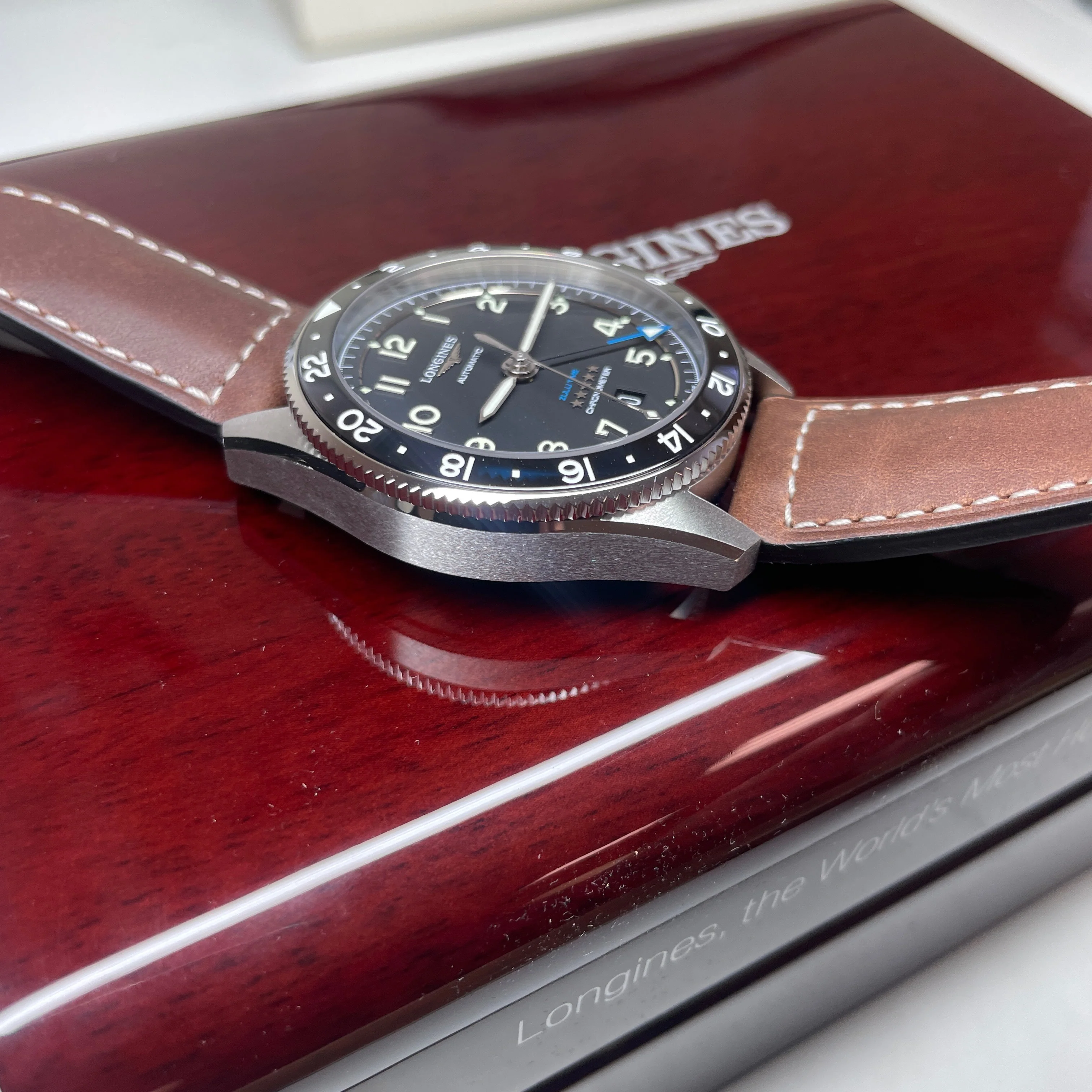 Spirit 42MM Zulu Time GMT Black Leather Steel Watch L38124532