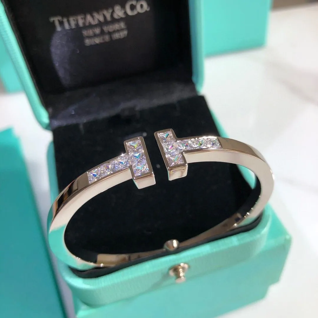 Tiffany & Co. Tiffany Double T Paved Diamonds Square Ringent Bracelet Sterling Silver Sale For Girls