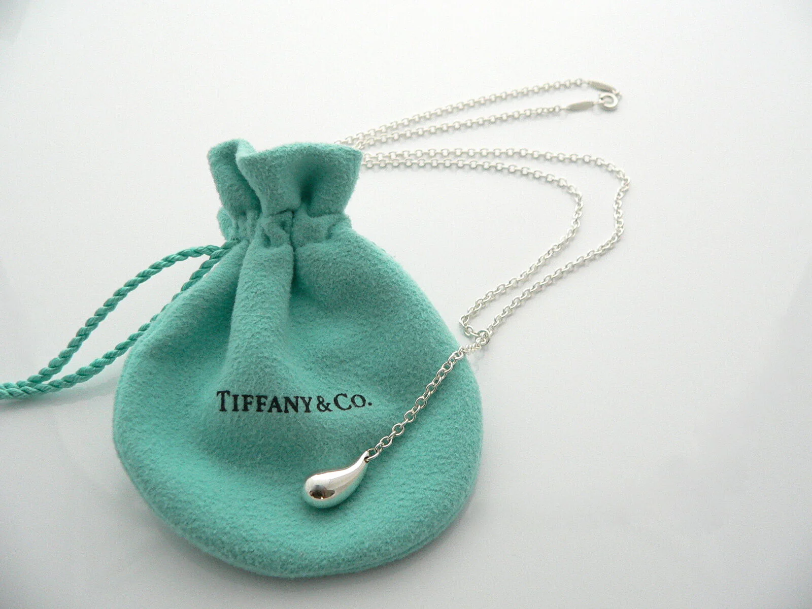 Tiffany & Co Silver Peretti Teardrop Lariat Necklace Pendant Chain Charm Gift