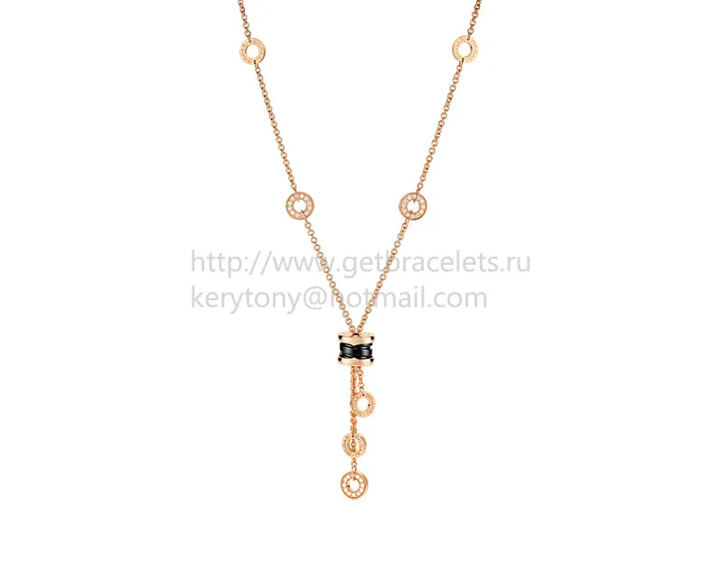 B.zero1 Rose Gold Necklace with Black Ceramic and Pave Diamonds