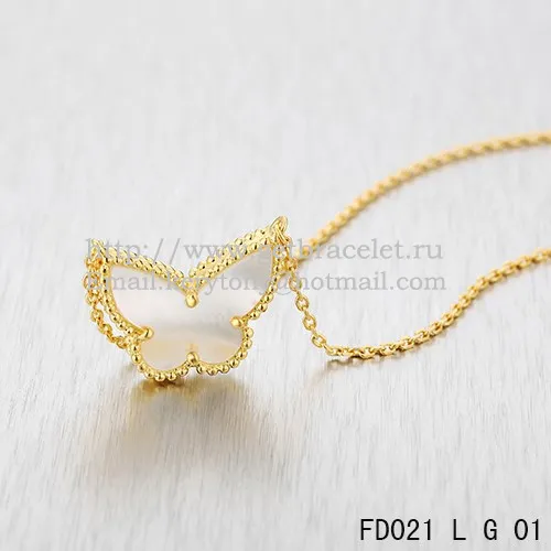 Van Cleef Arpels Lucky Alhambra Butterfly Pendant Yellow Gold With White Mother Of Pearl