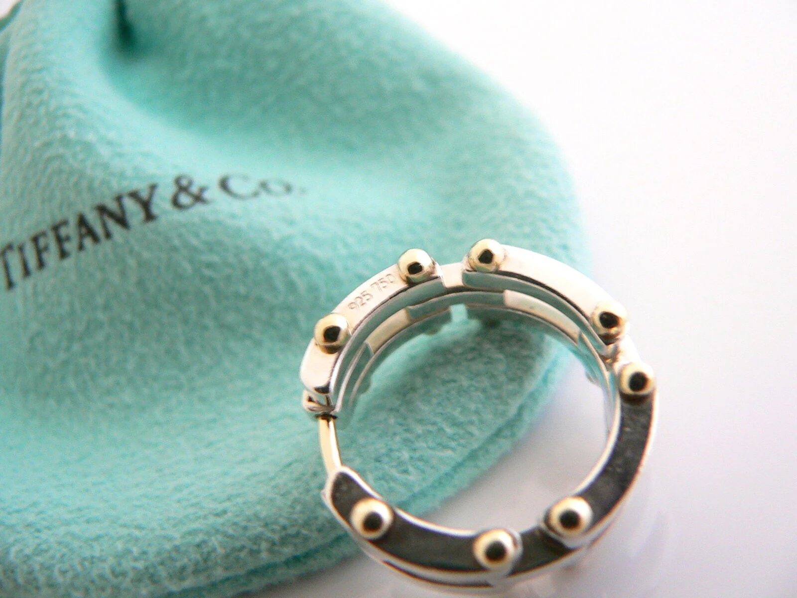 Tiffany & Co Gatelink Hoops Silver 18K Gold Gate Link Hoops Circle Ball Earrings Gift Pouch Art