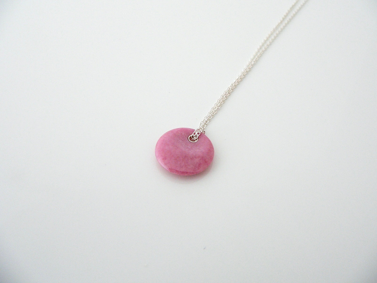Tiffany & Co Silver Pink Rhodonite Round Disc Necklace Pendant Gift Love Choker