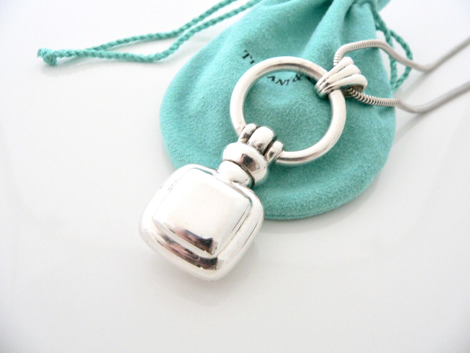 Tiffany & Co Perfume Bottle Necklace Pendant Charm 24 Inch Chain Silver Gift Art