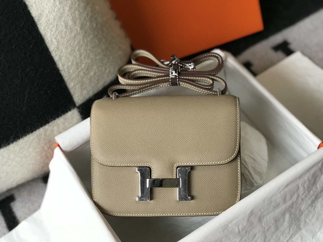 Replica Hermes Constance Bag Epsom Leather Light Gray Wiht White Gold 18cm and 23cm