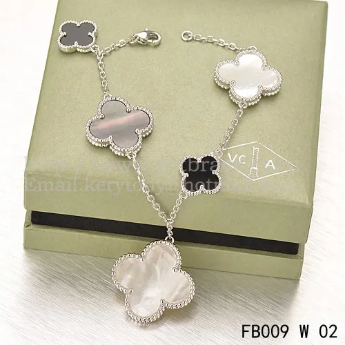Van Cleef & Arpels Magic Alhambra Bracelet 5 Motifs White Gold With White Gray Mother Of Pearl Black Agate