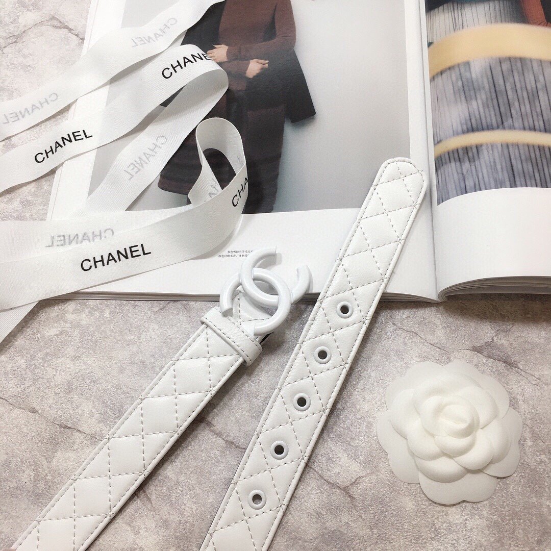 Chanel Belt Quilted With Double C Buckle White With White Hardware Women Belt 30MM