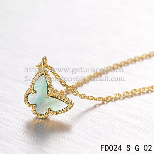 Van Cleef Arpels Lucky Alhambra Butterfly Necklace Yellow Gold With Gray Mother Of Pearl