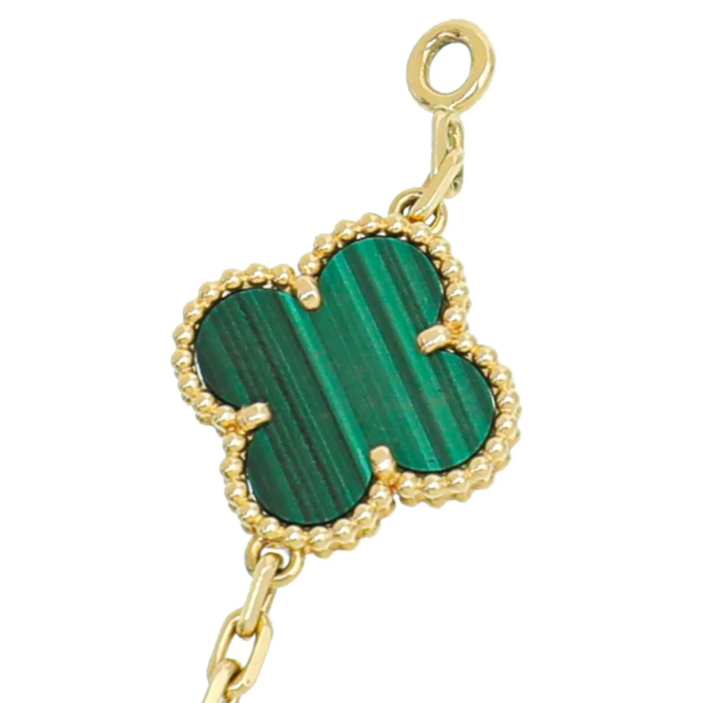 Van Cleef & Arpels 18K Yellow Gold Malachite 5 Motifs Vintage Alhambra Bracelet