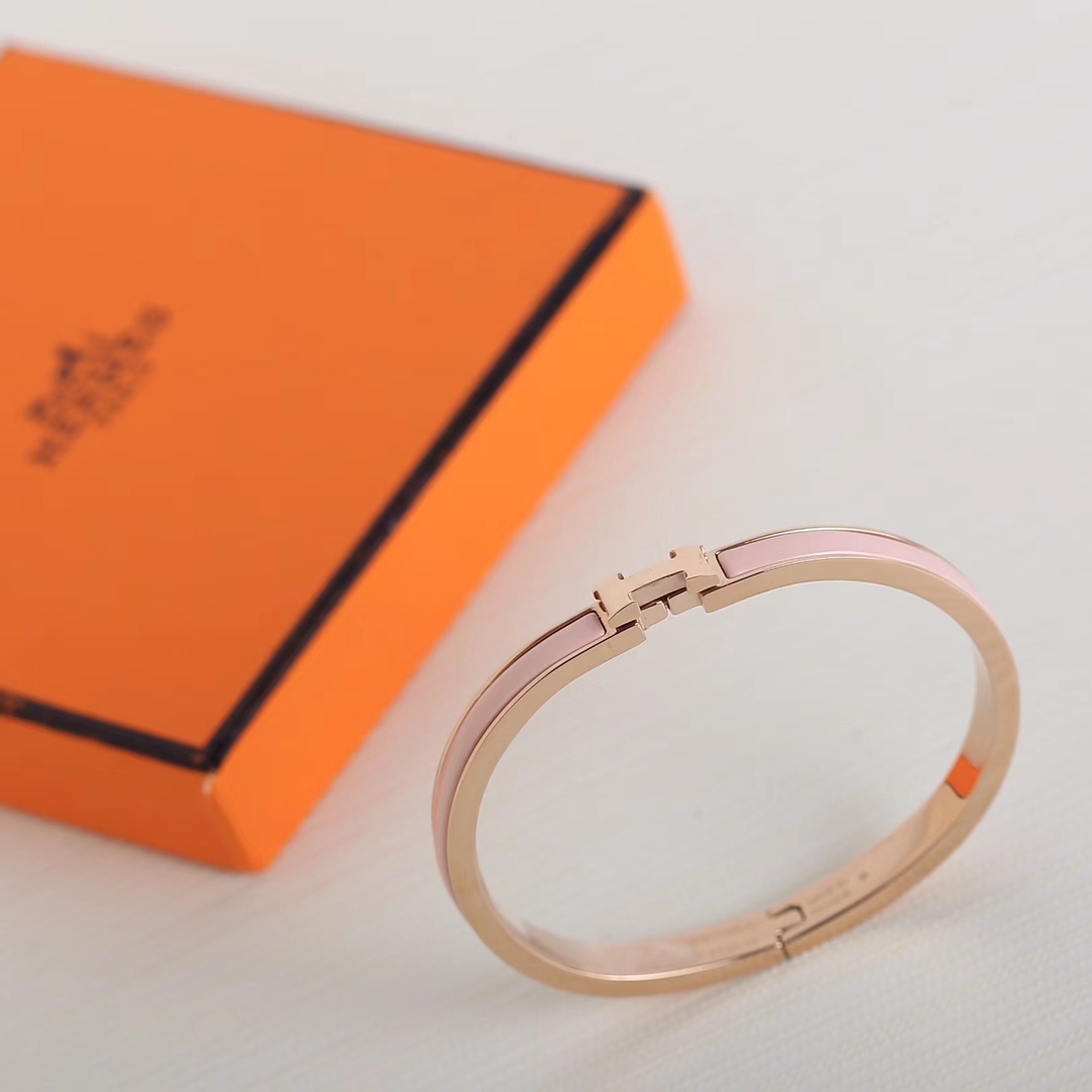 Hermes H Clic ,pink enamel bracelet, narrow version