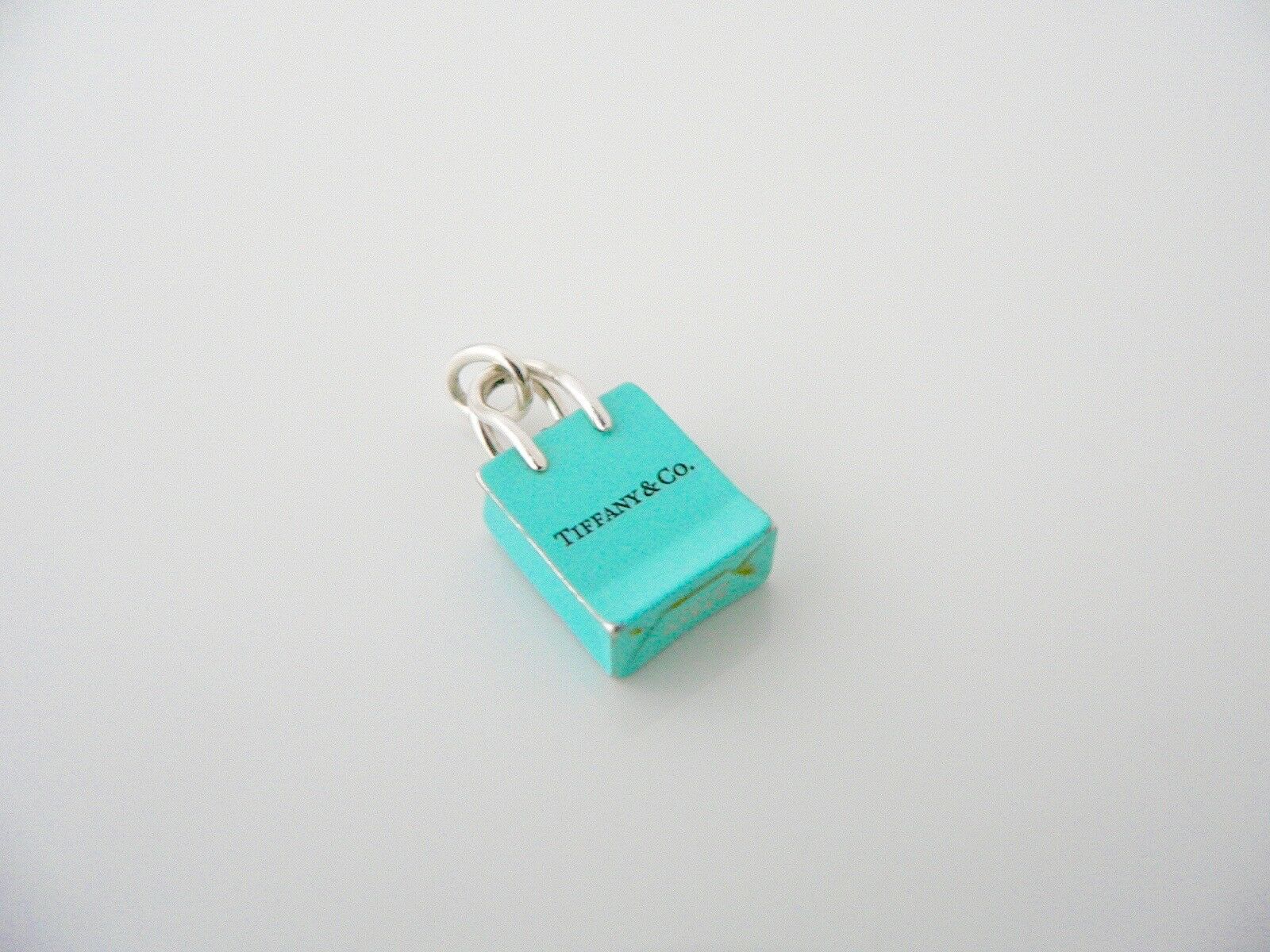 Tiffany & Co Silver Blue Enamel Shopping Bag Charm Pendant Rare Gift Love Cool