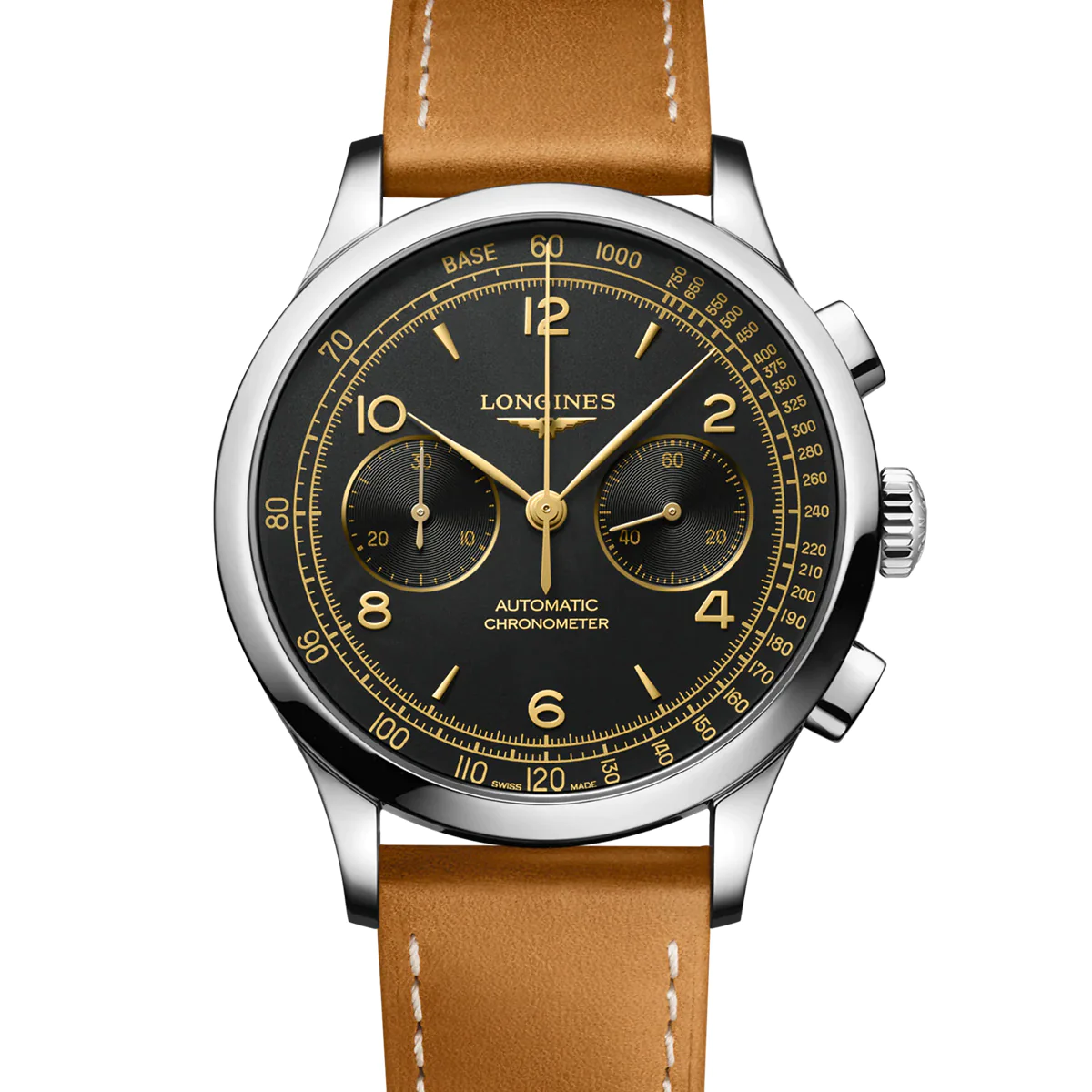 Record 40MM Automatic Black Matte Dial Gold Accents Dial Calf Leather Watch L29214562