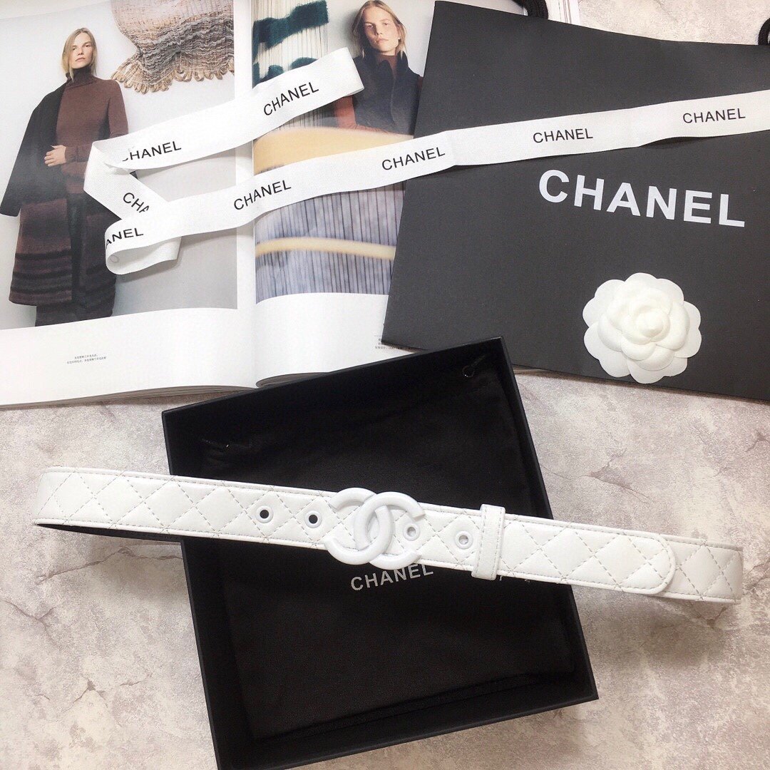 Chanel Belt Quilted With Double C Buckle White With White Hardware Women Belt 30MM