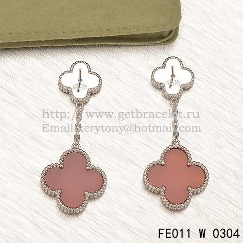 Van Cleef & Arpels Magic Alhambra Earrings White Gold With Tiger's Eye Carnelian