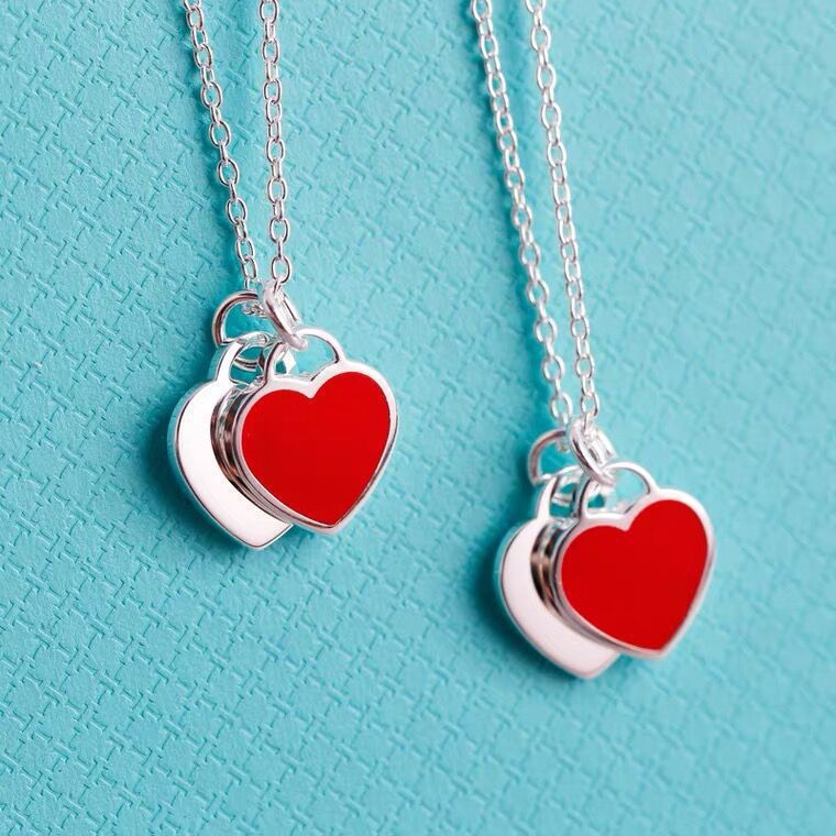 Tiffany&Co, Return to Tiffany Double Heart Tag Pendant, Blue & Red & Pink