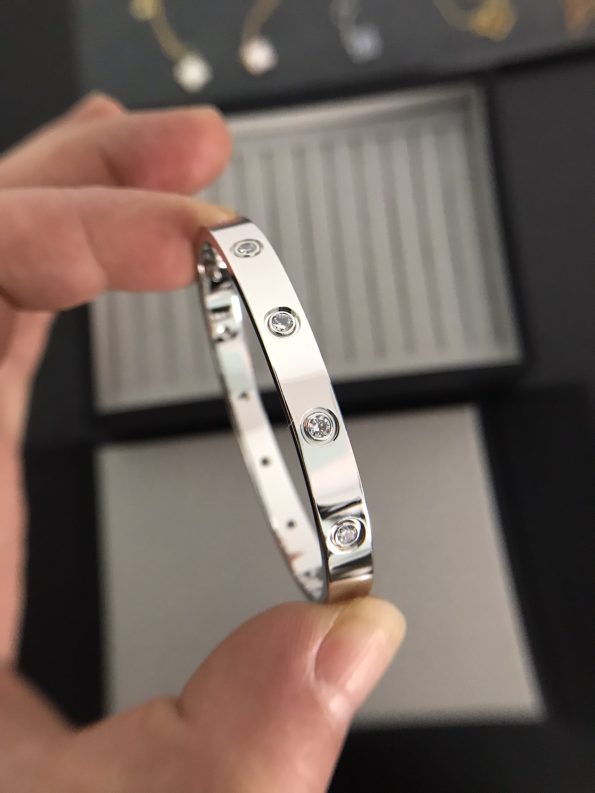 Cartier Love Bracelet Dupe, White Gold, Ten Diamonds