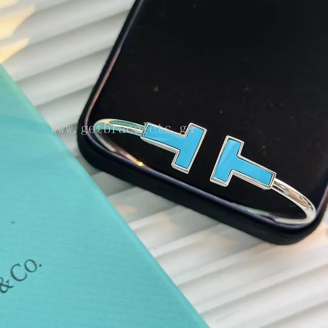 Tiffany T Wide Turquoise/Onyx/Mother-of-pearl Wire Bracelet White Gold