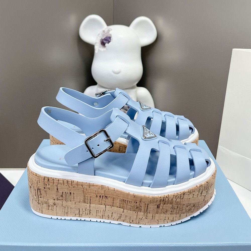 Prada   Rubber Wedge With Thick Sole Sandals Slide (Replica)