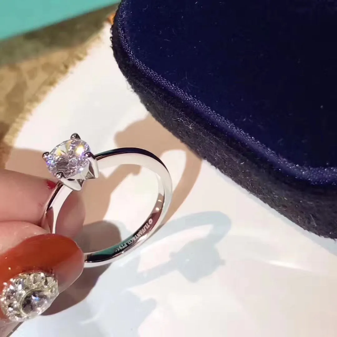 Hot Tiffany Setting Engagement White Gold Female Dimonda Ring Widding Ring In Platinum